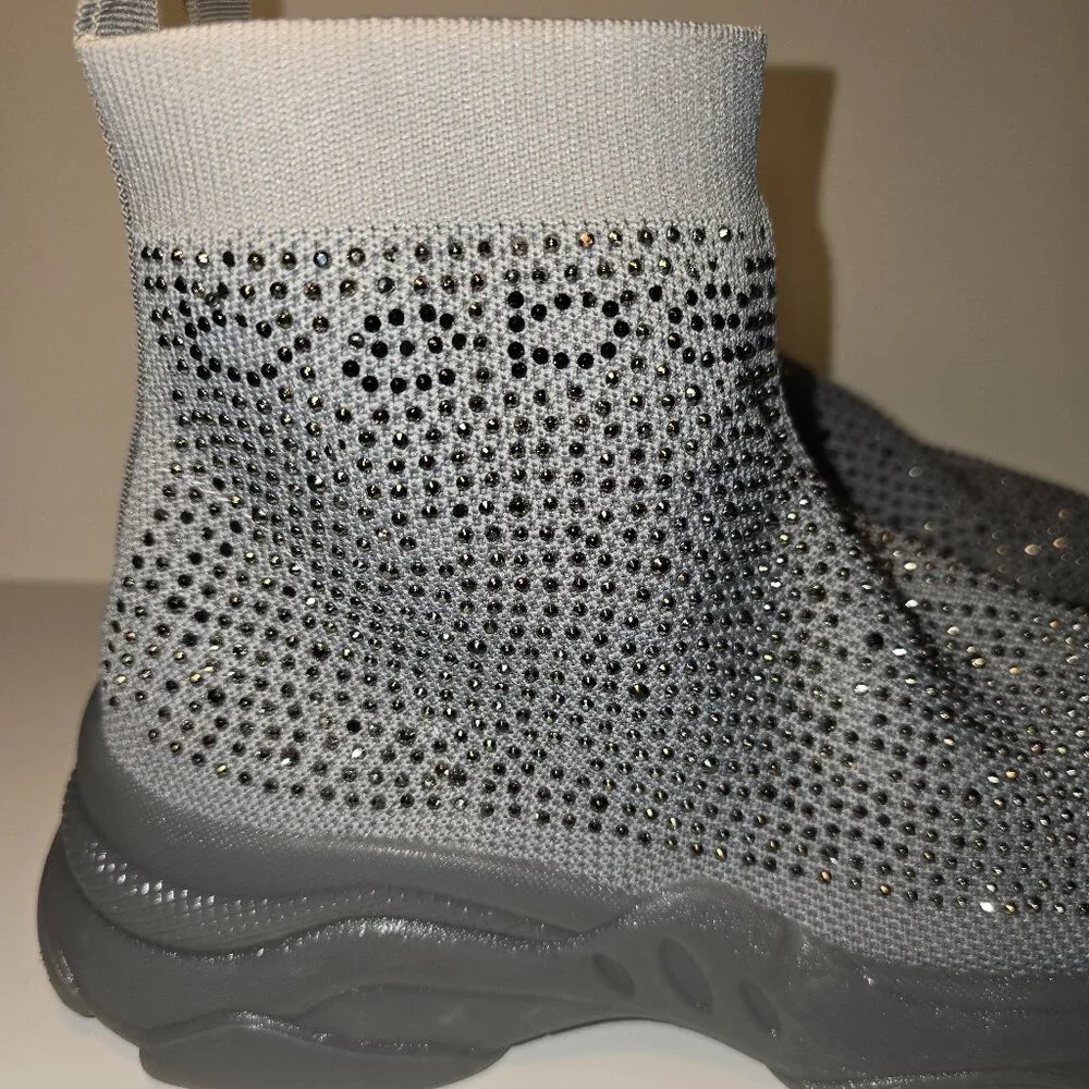 Bebe Rhinestone Sock Boots Womens 9 Gray Sparkly Platform Sneaker Boot Glam